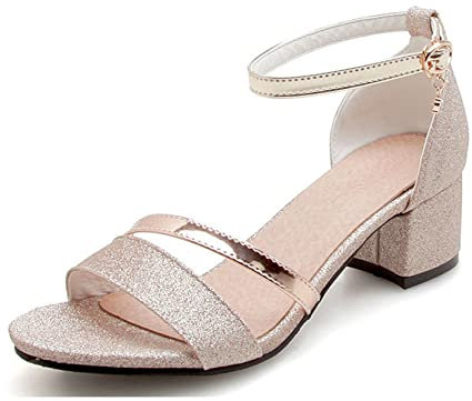 Onewus Sandali da donna alla moda aperta con tacco a blocco, gold, 40 EU