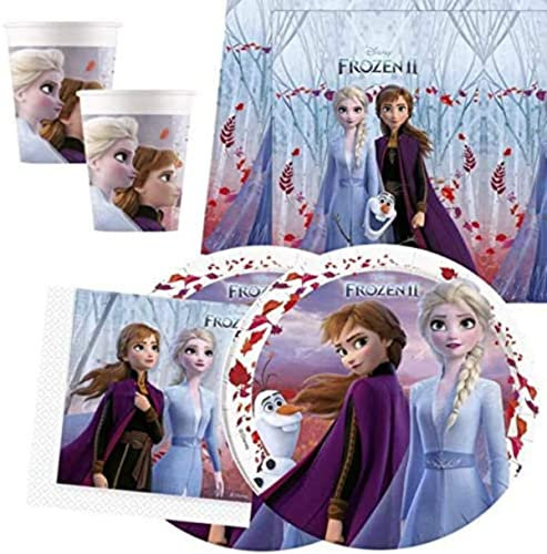 Lote de Cubiertos Infantiles Frozen Northen (8 Vasos, 8 Platos, 20 Servilletas ,1 Mantel y 1 Piñata) .Vajillas y Complementos. Juguetes para Fiestas de Cumpleaños, Bodas, Bautizos y Comuniones.
