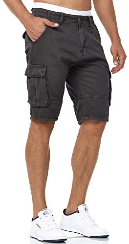 Indicode Herren Blixt Cargo Shorts mit 6 Taschen und Gürtel aus 100% Baumwolle | Männer Raven, S