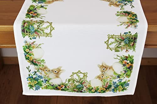 KAMACA Tischläufer Frühling Ostern Blumen Hasen Dekor Osterhasen Ostereier Bunt Waschbar Küche Esstisch Tisch Dekoration (40x140 Ostern Nostalgisch)