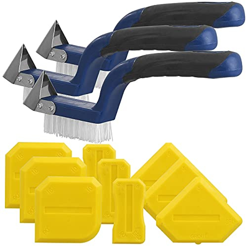 AGT Silikonentferner: 3er-Set 5in1-Fugenwerkzeug, Fugenmesser, Fugenbürste & Fugenglättern (Fugenbürste Fliesen, Fugenreiniger Fliesen, Dusche)
