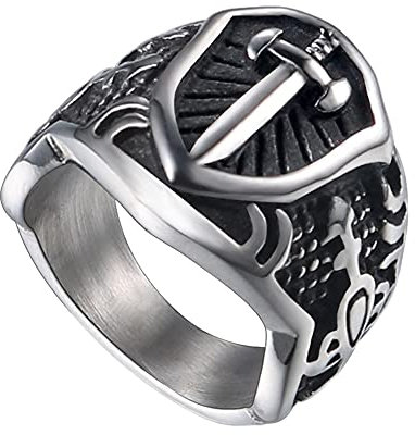 DFWY Herren Wikinger Schild Schwert Edelstahl Ring, Nordischer Retro Rüstung Ritter Mittelalterlicher Siegelring, Vintage Amulett Religion Schutz Heidnischen Schmuck Geschenk (Size : 10)