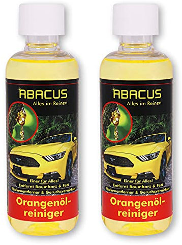 ABACUS® Orangenreiniger, Orangenölreiniger – Orange-Reiniger mit Orangenöl & Orangenduft – Fleckenentferner & Fettlöser löst Harz, Klebereste, Schmieröl, Tinte – Orangenreiniger 2x 300 ml (7748.2)