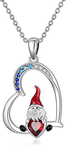 LONAGO Weihnachtsmann Halskette 925 Sterling Silber Netter Weihnachtsmann Hält Rotes Herz Anhänger Halskette Schmuck für Weihnachten Geschenke