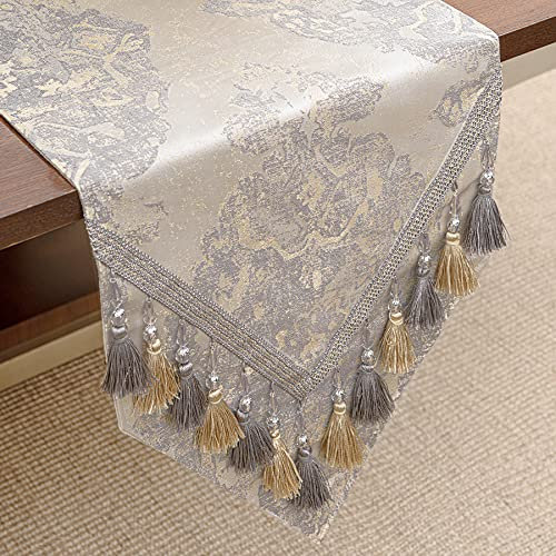 TOPLUXE Runner da Tavola in Tessuto Damascato, Decorazione per Tavolo da Pranzo/ Cucina/ Ristorante/ Banchetto/ Festa (33x274cm, Beige)