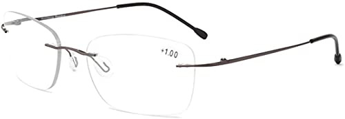 Men Women Progressive Reading Glasses Anti Glare Metal Rimless Bifocal Multifocal Lens Lightweight Transition Eyeglasses Diopter 1.00-3.00 Gun Color,+2.50