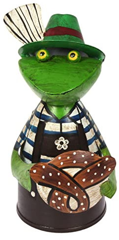 Lenzbach Zaunhocker Frosch mit Brezzel Bayern 21 cm Figur aus Blech Metall Garten Deko Garten Balkon Dekofigur Pfostenhocker Bavaria Oktoberfest