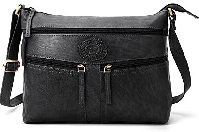 Woodland Leathers Sac à bandoulière 100 % cuir véritable pour femme - Style rétro vintage - Sac à main multi-poches pour femme, Noir , Medium/Large