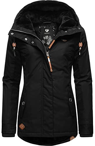 Ragwear Damen warme Winterjacke kurz mit Kapuze Monade Intl Black22 Gr. XXL