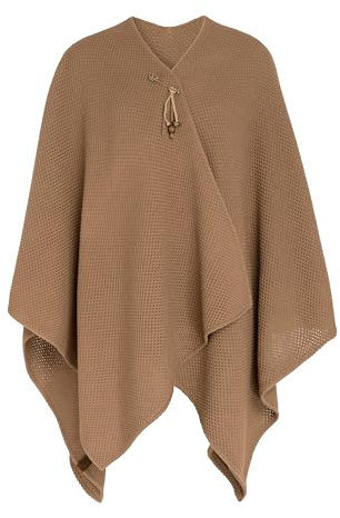 KNIT FACTORY - Jazz Poncho - Elegant Gestrickter Damen Cape - Wickelschal mit Wolle - Hochwertige Qualität - Nude