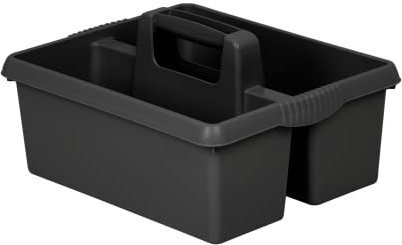 Cleaning Caddy With Handles Plastic Caddy Tidy organiser Cleaners Carry All Tote Tray Basket with Multi Compartment Cleaning Tool Utility Caddy For Kitchen Storage Bathroom Housekeeping (Black)