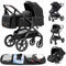 YAZOCO Passeggino Trio 3 in 1 Carrozzina Ovetto Pieghevole Set Viaggi Passeggino Neonato Sedili Parapiedi Zanzariere Carrozzina Multifunzionale (1 nero)
