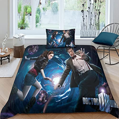 ELGISI Doctor Who 3D Bettwäsche Set Single（135x200cm） 2teilig Mit Reißverschluss Weiche Und Angenehme Schlafkomfort Microfaser Animation Bettbezug Betten Set Mit Kissenbezug 50x75 cm