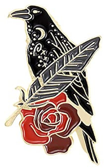 Caritierily Anstecknadel Damen Broschen Ribbon Flower Crow Kreative Tierbrosche Trend Black Feather Crow Frolic Mode Kleidung Interessante Brosche