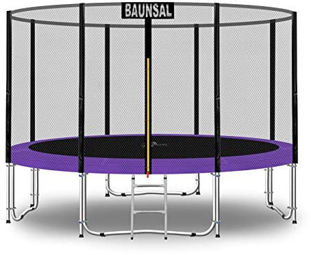 Baunsal® Trampolin Outdoor Ø 305 cm (EXD) lila als Komplettset mit Federabdeckung, Sprungmatte, Netz und Leiter - Gartentrampolin Spielzeug für Kinder