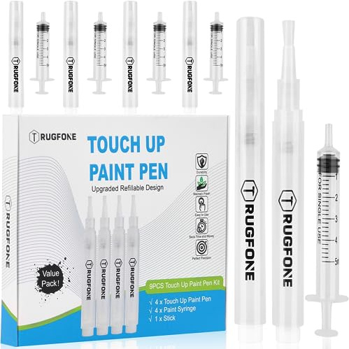 TRUGFONE Touch Up Paint Pen 4 Paint Touch Up Pens Fillable Brush Refillable for Walls Wall Repair Funiture Cabinet Wood Floor Window 6ML 9Pcs Set