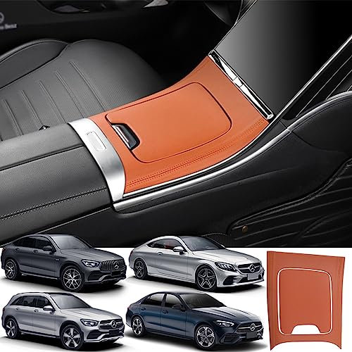 BraveKing Mittelkonsole Verkleidung Leder Aufkleber Konsolenabdeckung, Innendekorations-Abdeckung Set für Mercedes-Benz C-Klasse GLC AMG C260 C300 C43 GLC260 GLC300 GLC43 2023+ Innenzubehör(Orange)