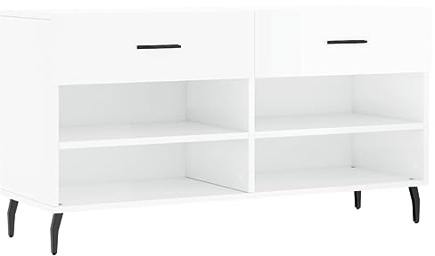 vidaXL Schuhbank, Schuhregal mit 2 Schladen 4 Fächern, Schuhschrank mit viel Stauraum, Sitzbank Flur Schrank Schuhablage, Modern, Hochglanz Weiß Holzwerkstoff