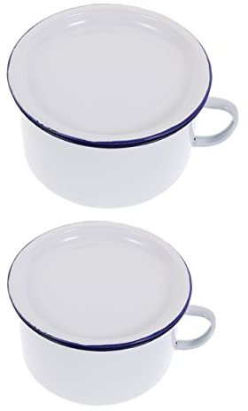 4 Pcs Enamel Instant Noodle Bowl Enamel Boodle Bowls Tea Mug with Handle Food Storage Container Dining Salad Bowl Creative Ramen Bowl Soup Bowls Lunch Box Thicken Vintage Bowl mugs ( Color : As Shown