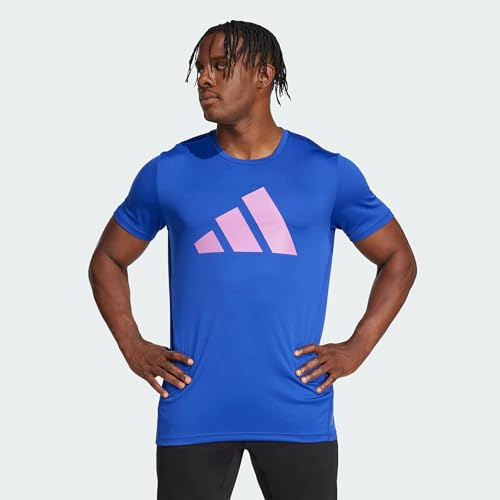 adidas Men's Run It Stripes Tee, semi Lucid Blue, M
