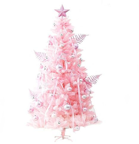 Fibre Optic Pink Christmas Tree, Luxury Tipped Artificial Xmas Tree with Star Treetop, Seasonal Decoration Celebration for Home Decor, Kitchen, Party