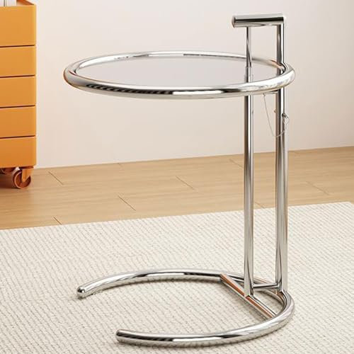 DECORN C-förmiger Sofa-Beistelltisch Akzent-Beistelltisch aus Klarem Gehärtetem Glas Höhenverstellbarer Runder Tisch Snack-Kaffee-Laptop-Schreibtisch für Schlafzimmer, Wohnzimmer, Büro,Clear