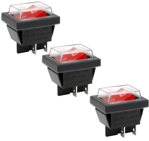 Heschen Interruptor basculante ON-OFF DPST 4 Terminales Luz roja 16A 250VAC con cubierta impermeable (3)