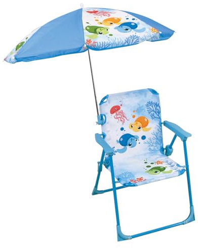Fun House Enfant 713516 MA Klappstuhl, klein, Schildkröte, H 53 x B 38,5 x T 37,5 cm, mit Sonnenschirm Ø 65 cm, Blau