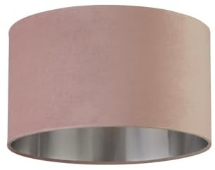 Lampenschirm Samt Stoff Ø 38 cm für Hängelampe E27 E14 in Rosa Silber gebürstet Modern rund Zylinder Stoffschirm für Hängeleuchte