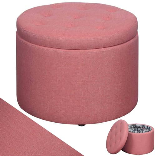 BAKAJI Pouf Contenitore con Rivestimento in Tessuto Lino Colore Rosa, Poggiapiedi con 12 Scomparti Interni Portascarpe Portaoggetti, Sgabello Comoda Imbottitura, Organizer Porta Scarpe e Oggetti