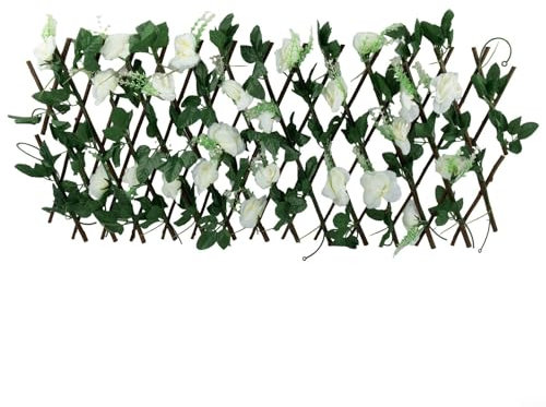 Clôture extensible - Treillage extensible - Fleurs artificielles - Pour jardin, terrasse, jardin, balcon - Blanc