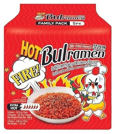 Bulramen Ramen Noodle Extra Hot - 5 Pack - Korean Hot Chicken Flavor Buldak Ramen, Korean Food, Super Spicy, Instant Ramyun
