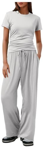 Damen Skims Dupe Slim Fit 2 Stück Set Kurzarm Crop Top und Low Rise Flare Pants Yoga Trainingsanzug Lounge Set Trainingsanzug Set 2-teilig Oberteil Hoch Taillierte Hose mit Weitem Bein Freizeitanzug