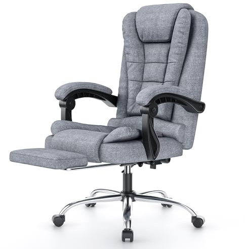 rattantree Executive Office Chair with Footrest High Back, Durable Ergonomic Recliner Fabric Computer with Tilt Function, Desk Chair for Office and Home (Grey with Footrest)