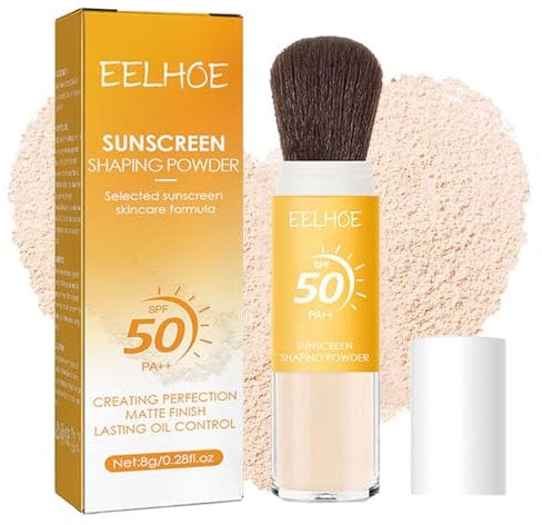 Baorder Poudre pour écran solaire minéral,SPF 50 PA++, écran solaire en poudre,contrôle de l'huile,fini mat naturel, poudre pour écran solaire respirante, légère et durable,avec pinceau (8g, 1PCS)