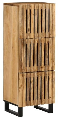 vidaXL Highboard, Hochschrank mit 3 Fächern Türen, Kommode für Wohnzimmer, Sideboard Beistellschrank, Industrie-Stil, Raues Massivholz Mango