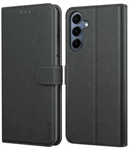 Leacckl Handyhülle für Samsung Galaxy A16 4G/5G Hülle, Premium PU Leder Brieftasche Stoßfeste [Kartenfächern] Schutzhülle Klapphülle Flip Case, Schwarz