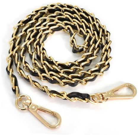 Cleminsta Handtaschen Kette Schwarz, Kettenriemen für Taschen 110 cm, Handtasche Ersatzträger PU Leder, Taschenhenkel Kette mit Karabiner, Kettenhenkel für Taschen Gold, Taschenherstellung Zubehör