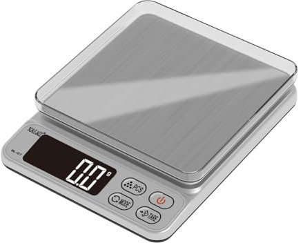 Balance de Cuisine de Haute Précision 0,01g, Balance à Numérique à écran LCD, 7 Unités et Fonction Tare, Batterie, Acier Inoxydable pour Alimentaire Multifonctionnel (500g/1kg)