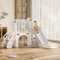 FUKEA 7-in-1 Kids Slide, Toddler Castle Slide with Stairs, Storage Box, Tunnel, Basketball Hoop, Ring Toss Set, Telescope, Garden Large Slide Playground for Toddlers age 1-6