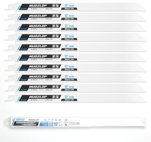 MUOZLOP 10 Pack 300mm Säbelsägeblätter Set，14 TPI Sägeblätter für Säbelsäge，für Metall Säbelsägeblätter (10, 14TPI 300mm)