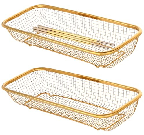 JYJFGSFA Besteck-Organizer in Gold, stabiles Netz-Design, spülmaschinenfest und leicht zu reinigen, Besteckbehälter, Schubladenaufbewahrung, 2 Stück