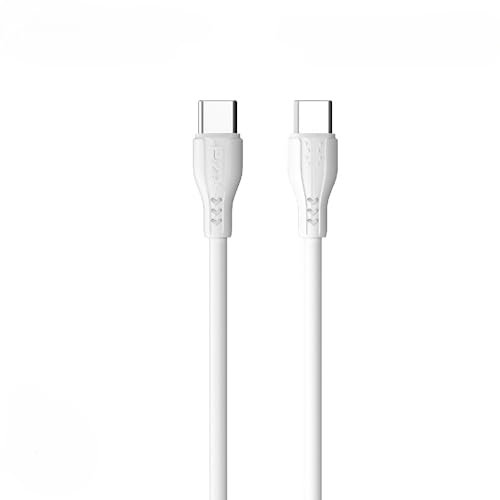 Cable USB-C a USB-C, 6A, Tipo C,100cm, Cable de Carga Rápida y Transferencia de Datos, Blanco, Plegable, Resistente, Para Múltiples Dispositivos, Samsung, Xiaomi, Huawei, Oppo, Redmi.