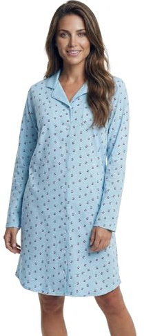 Zeitlos Nachthemd Damen Langarm Holly mit Kirschen M-2XL Schlafshirt durchgehende Knopfleiste mit Kragen
