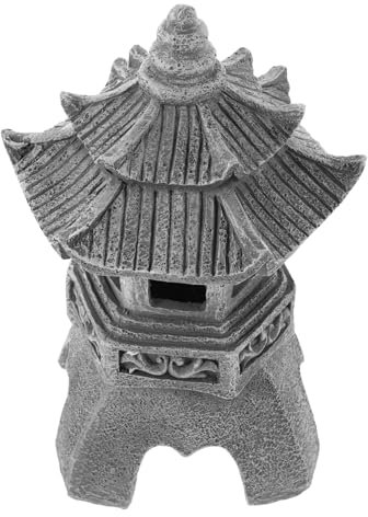 Milisten Leuchte Asiatische Gartenpagode Solar Pagodenlaterne Gartenstatue Gartenpagode Laterne Stein Dekolampe Asiatisches Für Laternendekorationen Harz Grau
