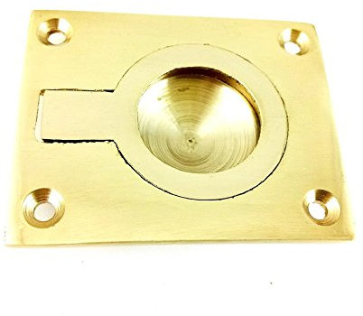 KOOPLES HARDWARE Solid Quality Flush Ring Pull Handle Casted Satin Stainless Steel, Pull Out Door Handle, Internal Folding Doors, Pocket Sliding Door Handles (Polished Brass, 63x52mm)