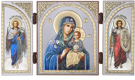 NKlaus Triptychon Gottesmutter Nicht Verwelkende Blume, Holz, 1 Stück | Christlich; Reisealtar; Format 19x11x0,7cm