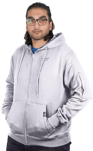 Firetrap Mens Hoodie Zip Up Plain Fleece Sweatshirt Polycotton Full Zip Gym Jacket Top with Hood – Casual Outdoor Fitness Zipper Hoody for Men Grey L