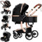 Reenborn PU-Leder Kinderwagen 3 in 1, Buggy mit Ein-Klick-Faltdesign, Kinderwagen mit Zwei Umkehrbaren Schiebemodi, Kombikinderwagen 3 in 1 Komplettset Rahmen Aluminiumlegierung (518 Black)