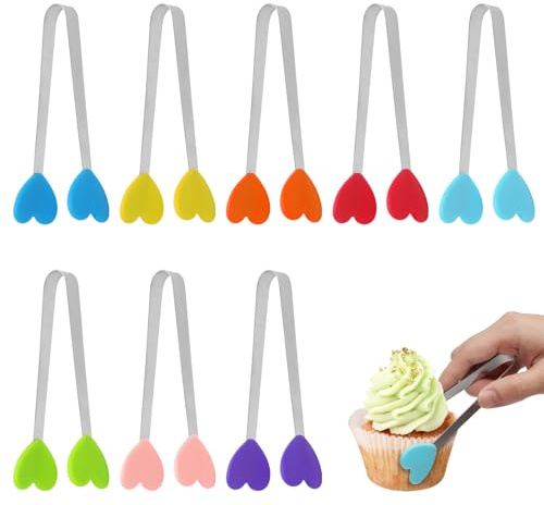 TMZELOA 8 Pezzi Pinze da Cucina Set, 13 cm Forma di Cuore Mini Pinze in Silicone Multiuso Inossidabile Creativo Piccole Pinze da Portata, Piccole Pinze per Feste e Uso Quotidiano